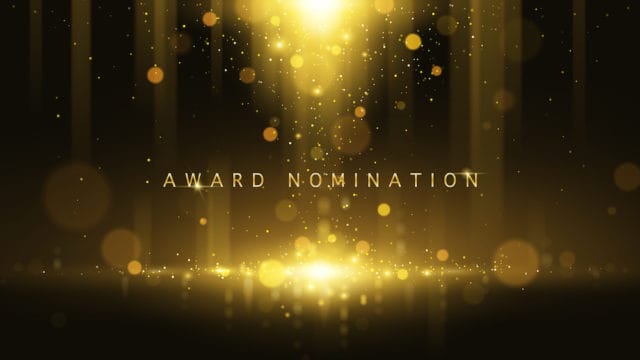 Award nomination ceremony luxury background with golden glitter sparkles and bokeh. Vector presentation shiny poster. Film or music festival poster design template.